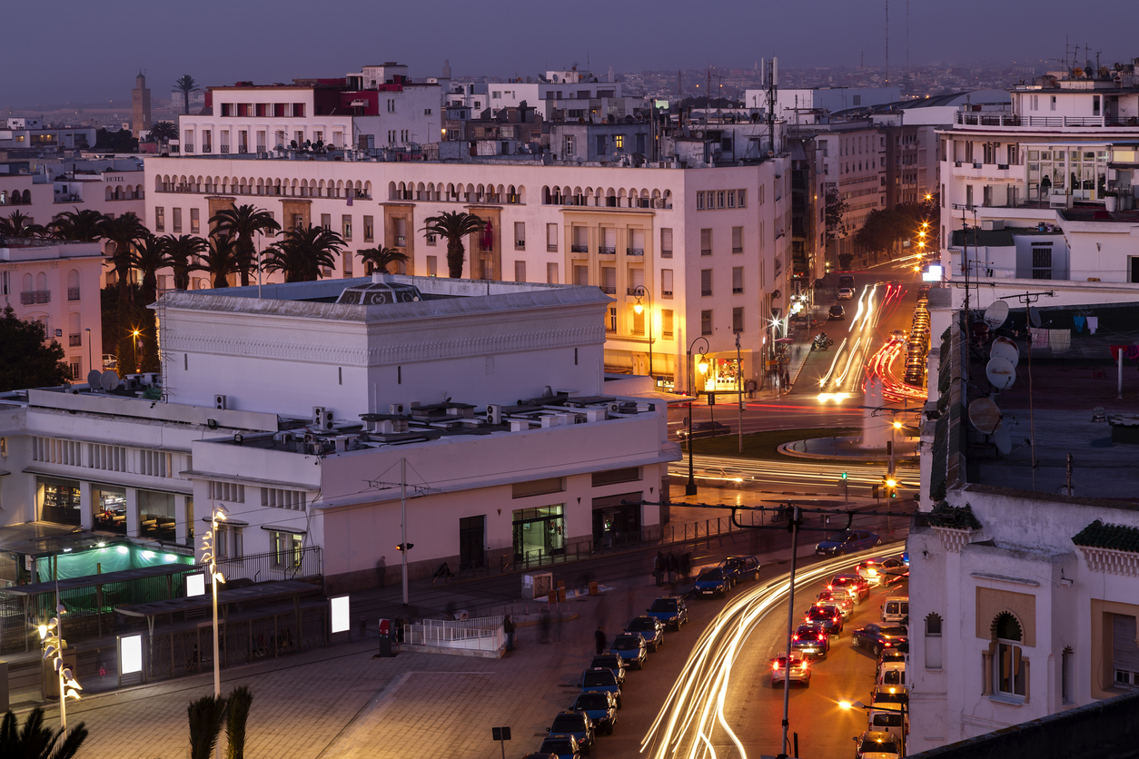 Night panoramic view of Rabat, Morocco.